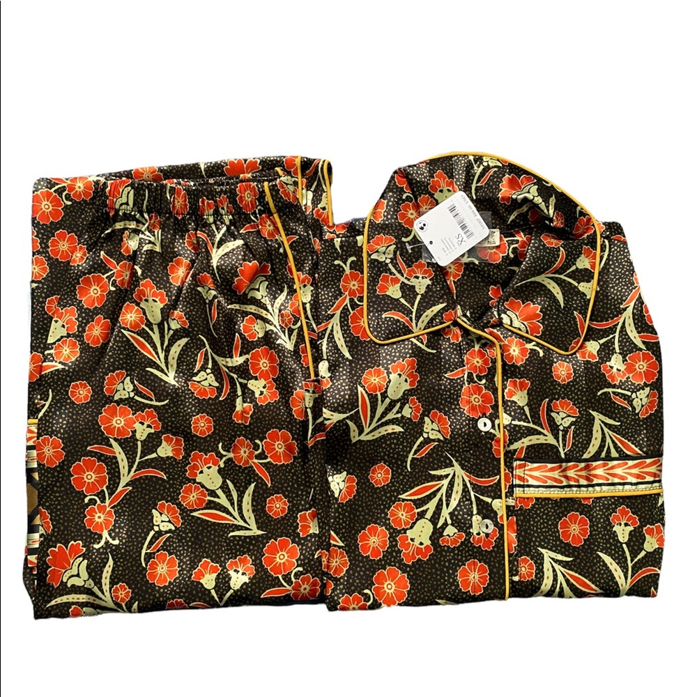 Free People Pajama Party Floral Collar 3/4 Sleeve full length sleep set sz XS - Picture 4 of 5